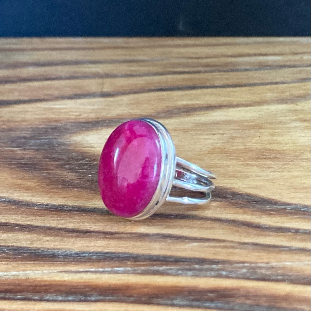Sterling silver red rudy corundum gemstone ring